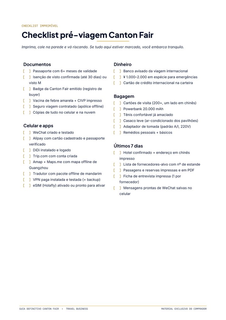Prévia desfocada do checklist pré-viagem