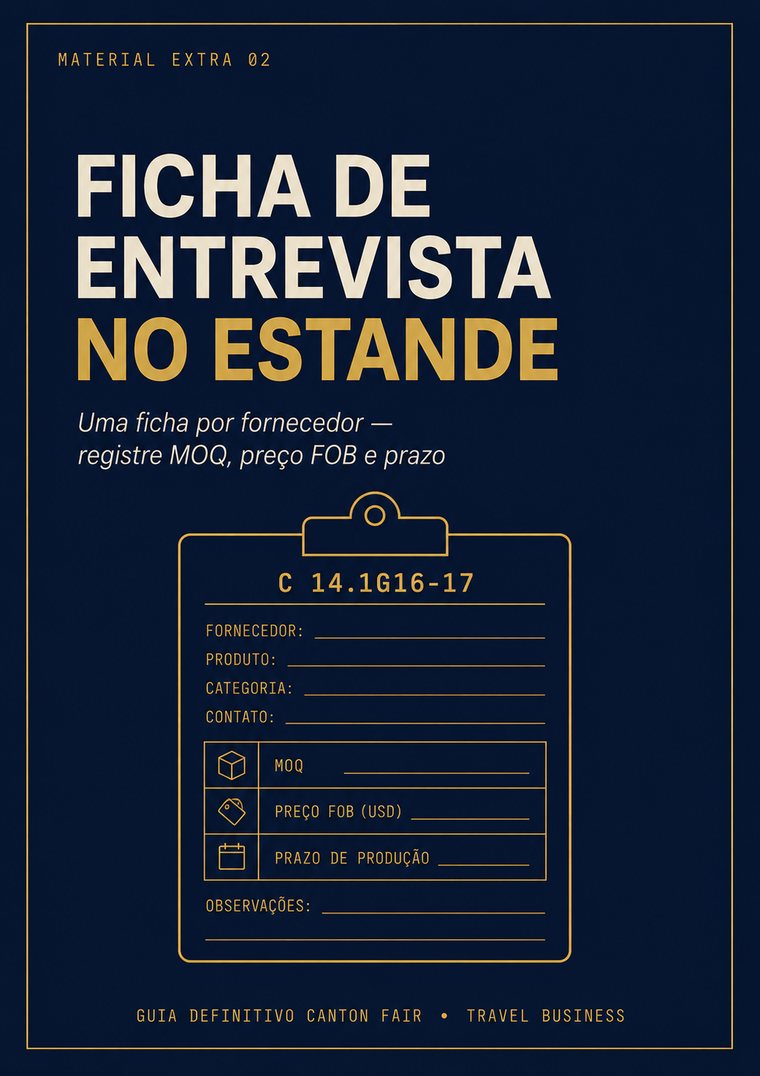 Capa da ficha de entrevista no estande